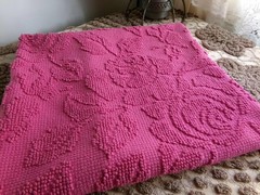 Fuchsia Pink Rose Vtg Woven Chenille Bedspread Fabric, Reversible Hobnail 20×25″