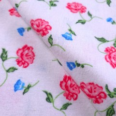 Red Blue Peone Print Cotton Flannel Fabric 45″ By Yard Floral Blanket Fabric