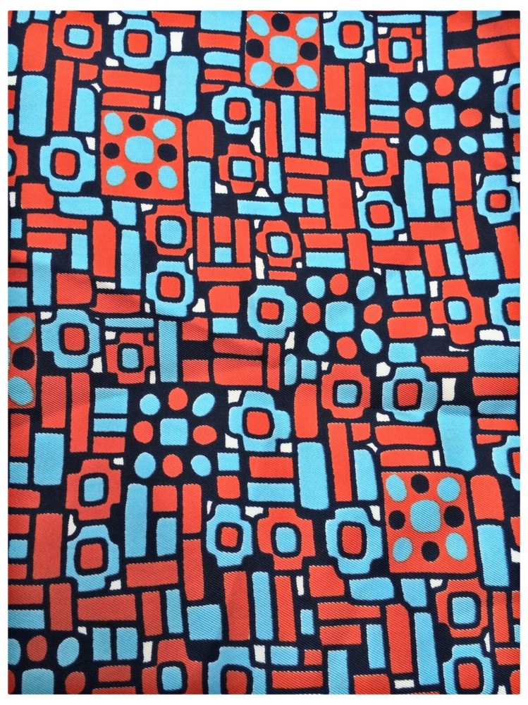 Mid Century Machine Age Nuts Bolts Red Blue Polyester Fabric 45″ x 3.5 Yards