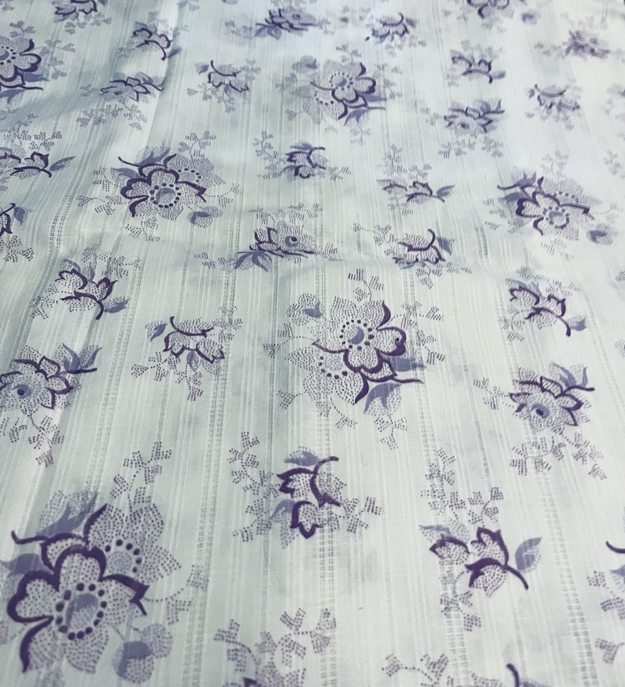 VTG Beautiful Feminine Purple Lavender Florals on White DIMITY Stripe BTFQ