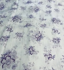 VTG Beautiful Feminine Purple Lavender Florals on White DIMITY Stripe BTFQ