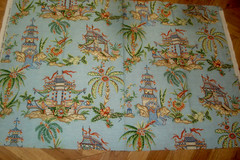 One Yd+Remnants Thibaut Fabric Tea House Chinoiserie Pagoda 3 pc Blue for Pillow