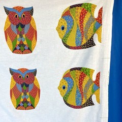 Vintage Patchwork Animal Fabric Panel 70s 80s Owl Fish Butterfly Printworks 1981