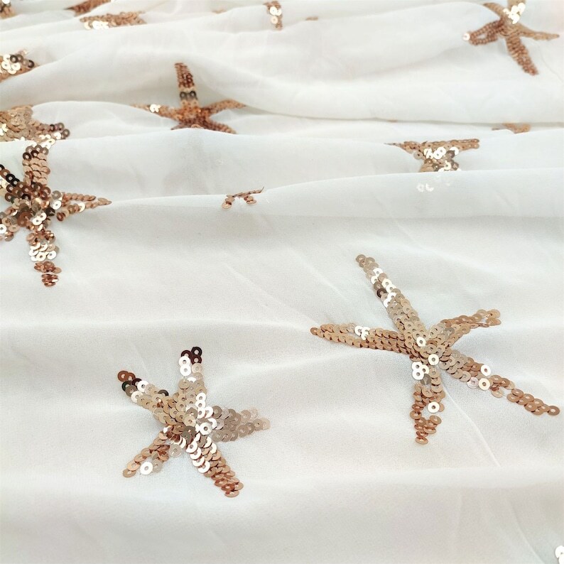Solid Embroidery Chiffon Fabric Starfish Chiffon Fabric Sea Star Chiffon Lace