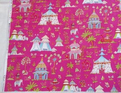1 YD OOP~Cotton Haute Girls Toile Free Spirit Westminster Fibers Hot Pink+Multi