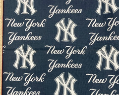 New York Yankees Cotton Fabric MLB Navy Logo Yardage