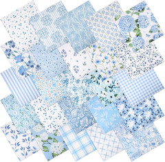 25 Pcs Blue Quilting Fabric Scraps, 10”x10” Blue Cotton Fabric Squares Vint…