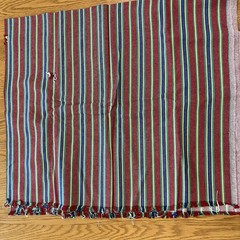 Vintage Stretch Denim Fabric Red Blue Green Stripes Distressed 60” x 51”