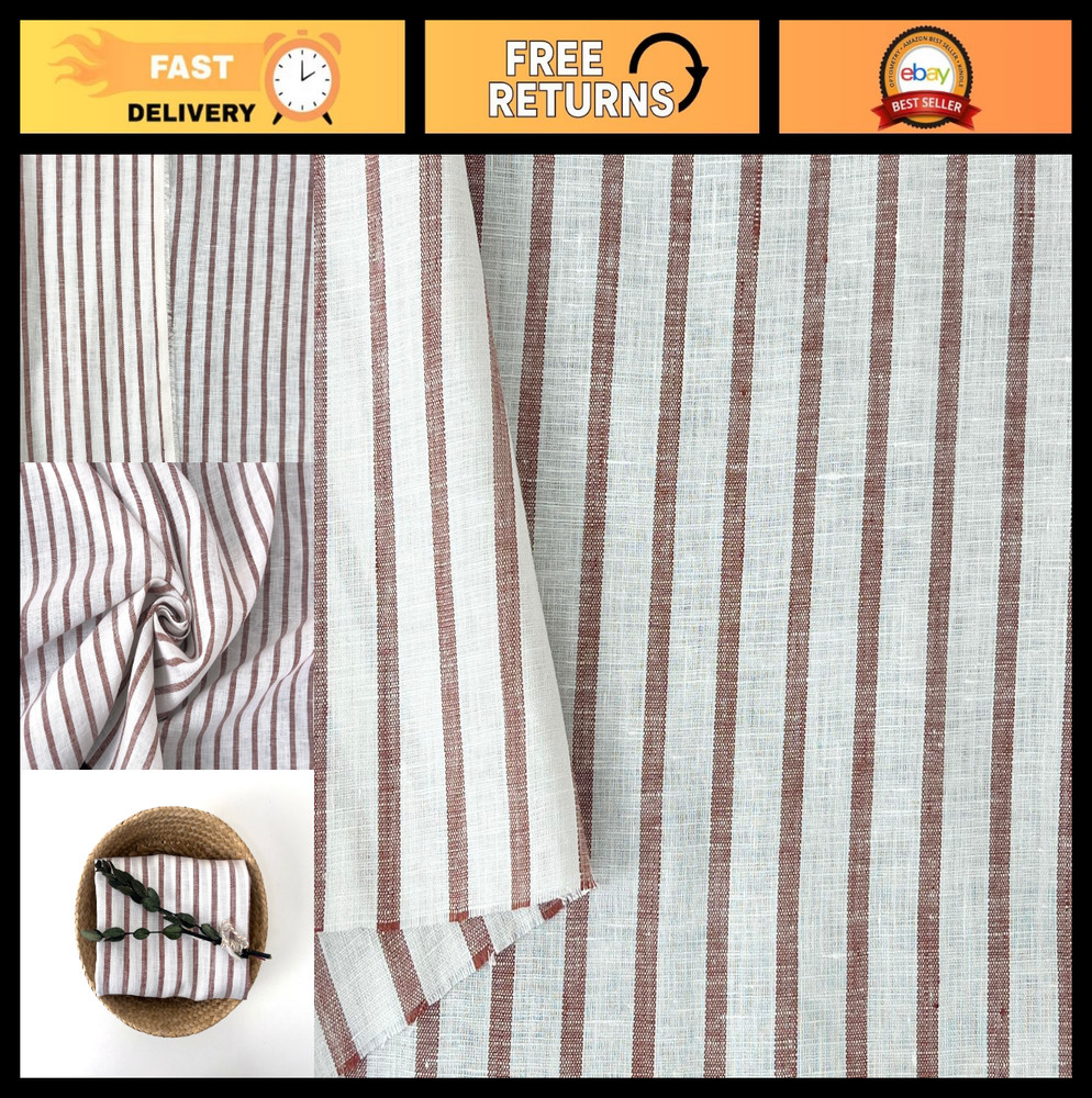 Soft Touch 100% Linen Fabric – Lightweight Vertical Stripe – 51″ Wide, 3 Yards f