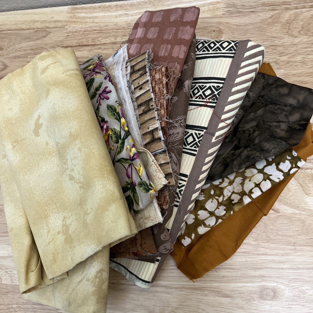 Lot of Vintage Modern Quilting Cotton Fabric Browns Floral Christmas Solid Batik