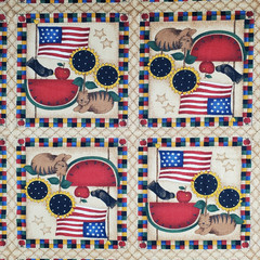 Debbie Mumm Americana Fabric Cats Watermelon American Flag Patriotic 1 Yard