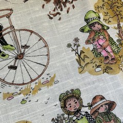 Vintage Holly Hobbie Fabric 2 yards – Woven linen look – Neutral cottage core