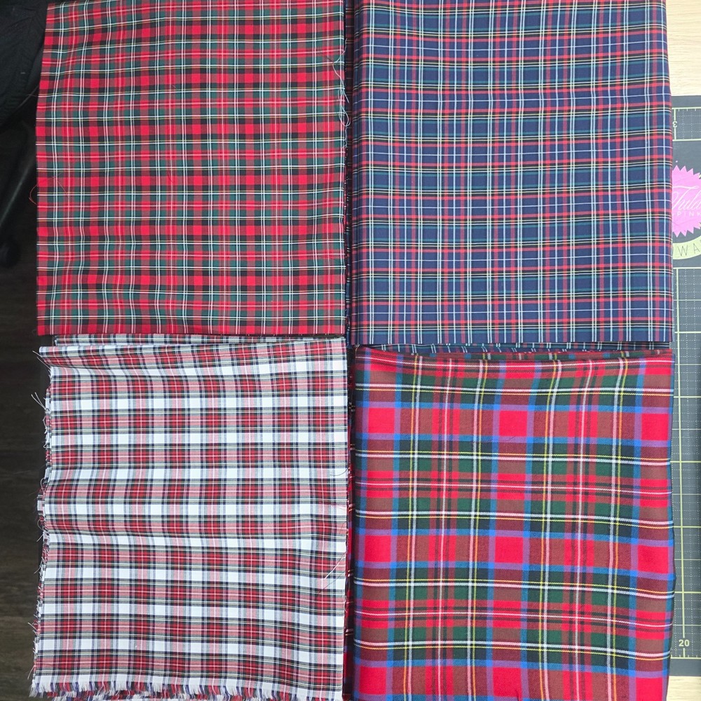 4 One Yd cuts Tartan Plaid, Red, Blue, White, Green 100% cotton