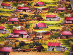 Quilt Fabric By Yard Vintage Country Barns Trucks Fields Scenic Premium Cotton C