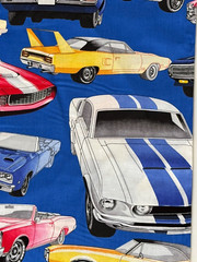 Alexander Henry PURE MUSCLE Cars Cotton Fabric Royal Blue 18″ X 43″ New 2004