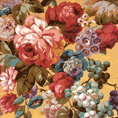 Vintage Portfolio Floral GOLDTONE Cotton Drapery Pillow Upholstery Fabric BTY