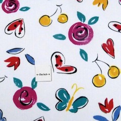64″ W, Kitschy Print, Red & Yellow on White, Cotton Rich Blend, BTY
