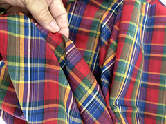 VTG 1 Yd 45X33″ Navy Blue Green Red Yellow PLAID Print Cotton QUILT FABRIC