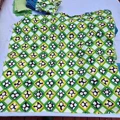 Vintage Fabric Scrap LOT Lime Green Wool Blue Mid Century Mod Aunt Leo D5