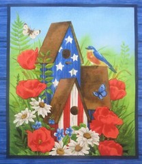 Chickadee Bird Birdhouse Flower Butterfly Fabric Panel 8.75″x 10″ Quilt Blocks B
