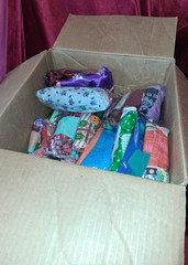 Vintage Fabric Lot – 8 lb Box – Random Assorted Prints, Textures, Cotton, Satin