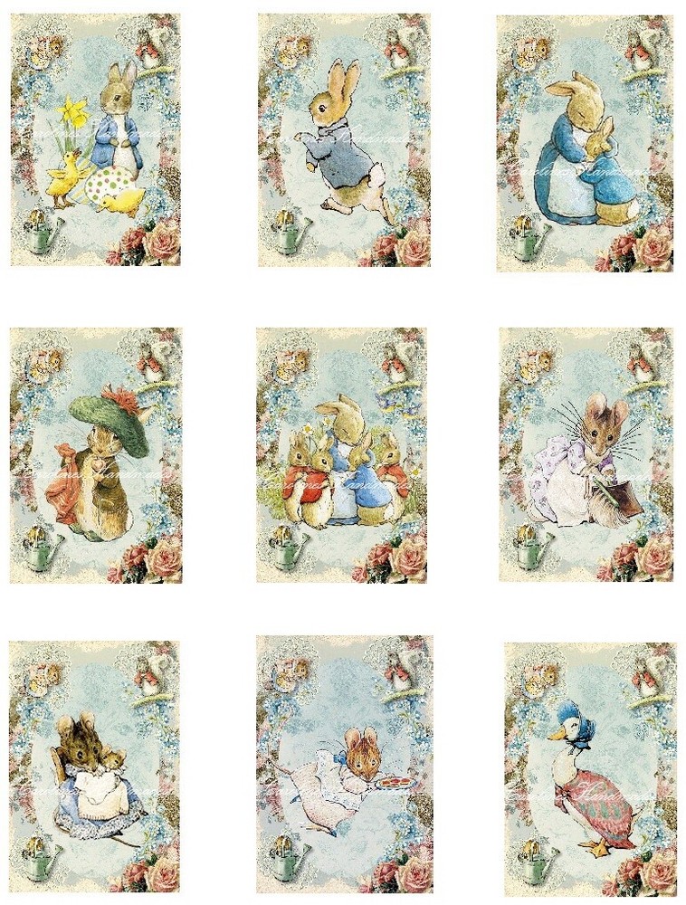 Beatrice Potter C MULTI-SIZE SET Cotton Fabric Quilt Blocks Reproduction