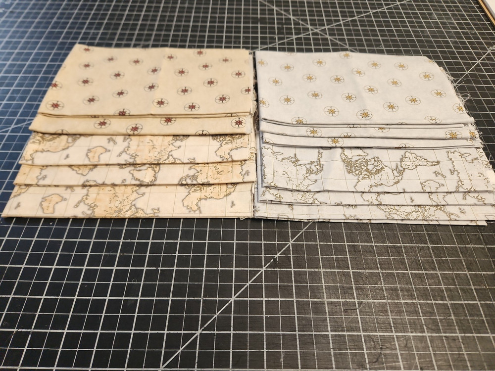 11 Fat Quarters Nautical Maps Compass Sea Ocean 100% Cotton Bundle cream blue