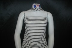 Linen Cotton Rayon Knit Jersey fabric 1/8″ Black 7/16″ Natural Oatmeal Stripes