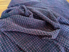 BEUTIFUL FRENCH 100% SILK WOOL BLACK AND RED CHECKERED SHIMMERING FABRIC