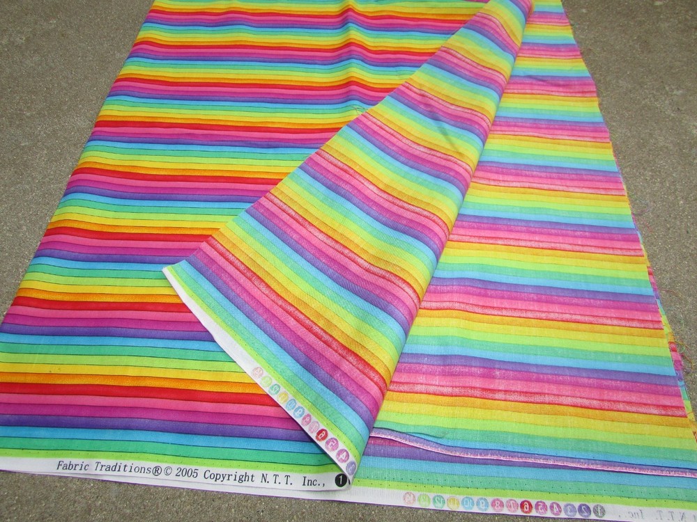 VTG 2005 Fabric Traditions NTT Bright Rainbow Stripe Quilt Fabric 1 Yard