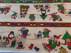 1 YD X 44″ VINTAGE SUE DREAMER SNOWMEN & BEARS SLED SKING SKATING BORDERS #2536