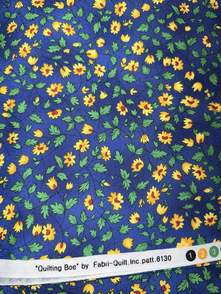 Fabri-Quilt Quilting Bee 8130 Blue Yellow Green Floral Cotton OOP Fabric 1yd