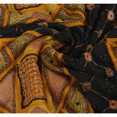 Sanskriti Vintage Pallu Fabric Pure Silk Hand Beaded Black Decor Craft 44X46