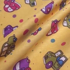 Retro Vintage Cars Polka Dot Yellow Poly Cotton Fabric 58″ By The Yard