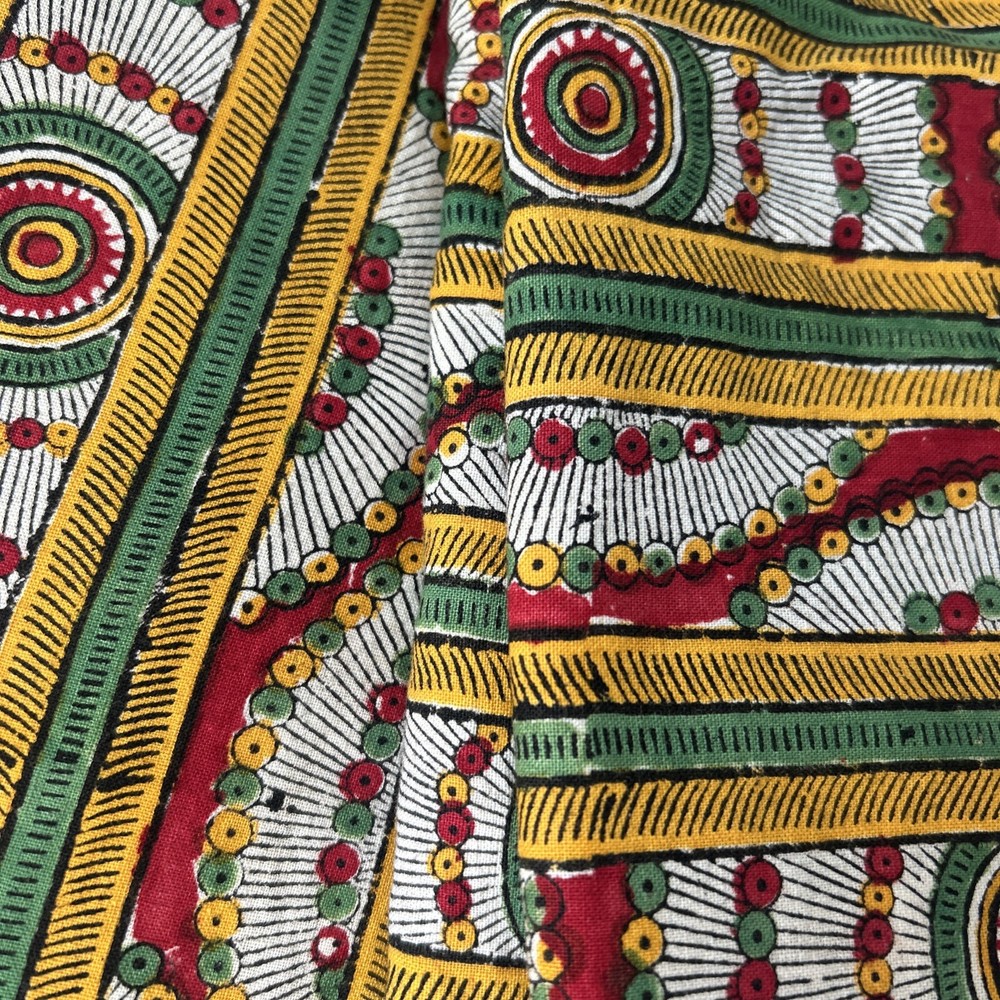 Vintage Cotton Blend Fabric Remnant Ethnic Tribal Peasant Geometric 34 W x 135 L