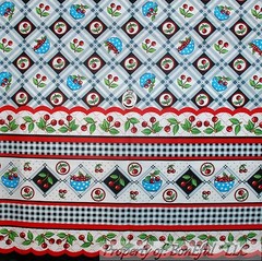 BonEful FABRIC FQ Cotton Quilt Red White Blue CHERRY American Stripe Dot Border
