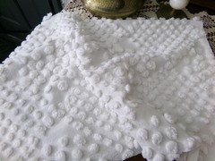 White Vtg Chenille Bedspread Fabric, geometric popcorn dots 19″ x 24″ piece