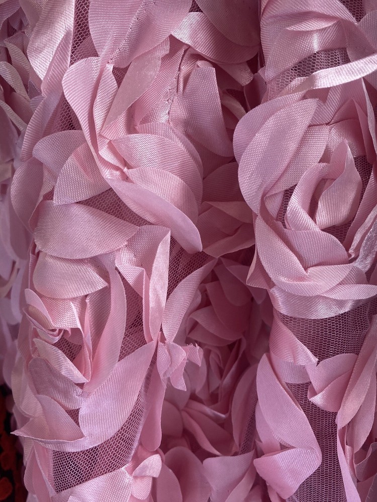 Pink Satin Bridal Petal Rosette on mesh Fabric 52″ Wide Sold By The Yard