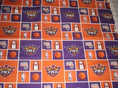 NBA Phoenix Suns Fabric Licensed Orange Purple Logo cheater blocks 1 Yard rare