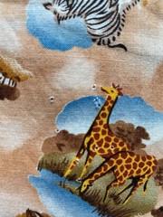 ROBERT KAUFMAN FABRIC~Zebra Giraffe Toss~AFRICAN SAVANNAH PRINT~Tan~3 YDS~Vintge