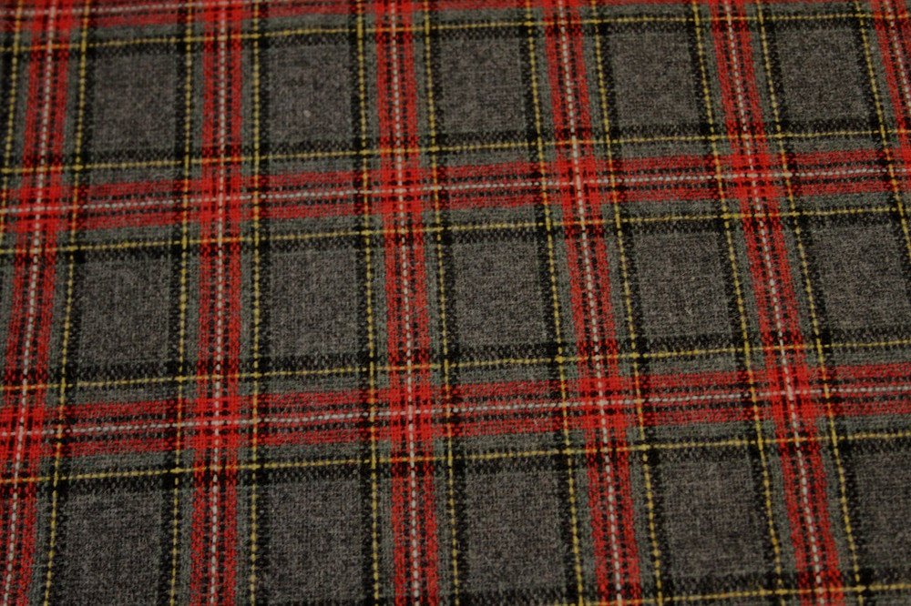 47″ X 60″ wide Grey/Red Woven Plaid Fabric