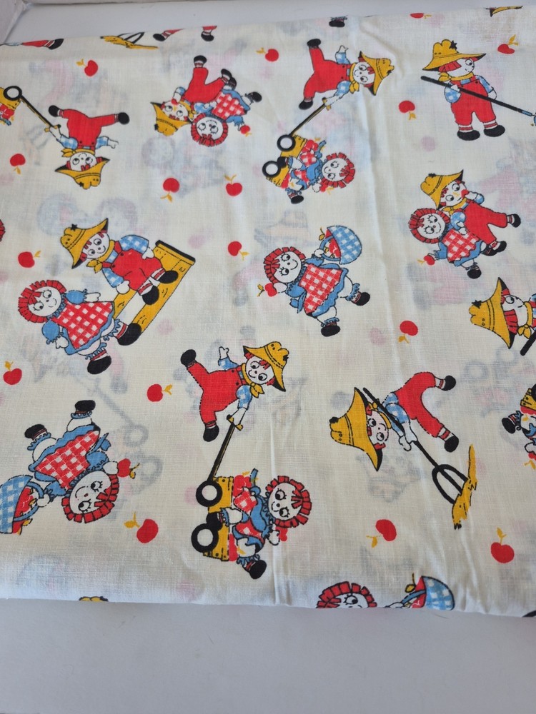 35” x 108” Vintage Fabric Raggedy Ann & Andy Farm Apples Wagon About 3 Yards