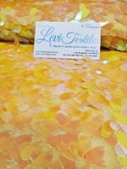 Iridescent Pearl Yellow Oval Tear Drop Sequins on Mesh Fabric Sold BTY -Mermaid