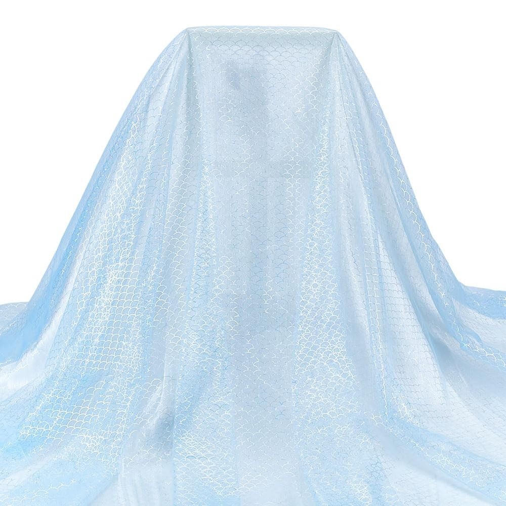 MAYJOYDIY Mermaid Scale Mesh Fabric 2.1 Yards Blue Sheer Costume Sewing