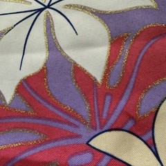 Vintage Floral Fabric Silky Purple Tropical Polyester Fabric Metallic 44″L x 58″