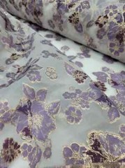 Lavender Purple Floral Brocade On white Organza Fabric by Yard Floral Flowers