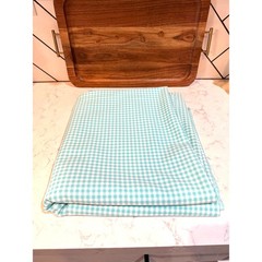 vintage gingham check in turquoise or aqua blue white colorway 60s 54”x66”