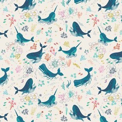 SIREN SEAS ~ Ocean Song Whales ~ MIDCENTURY Modern Style ~ Thread & Ink Designs
