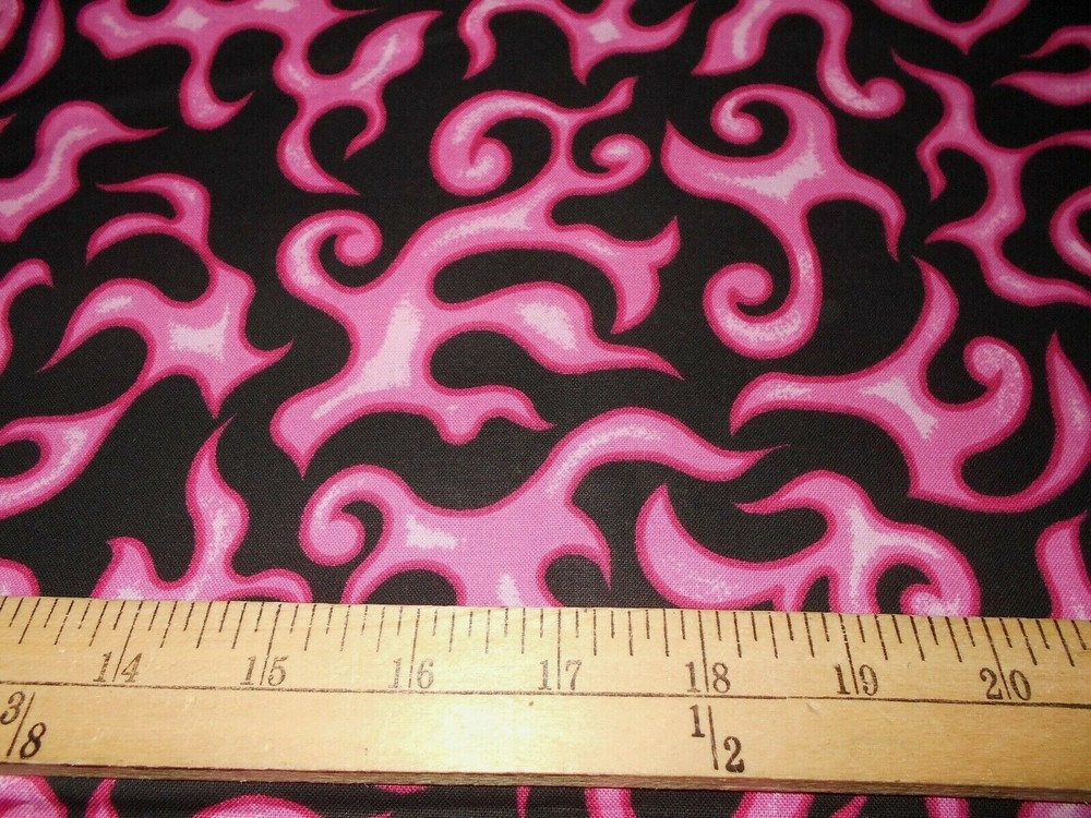 1 yard On Fire Pink/Black Flames Fabric