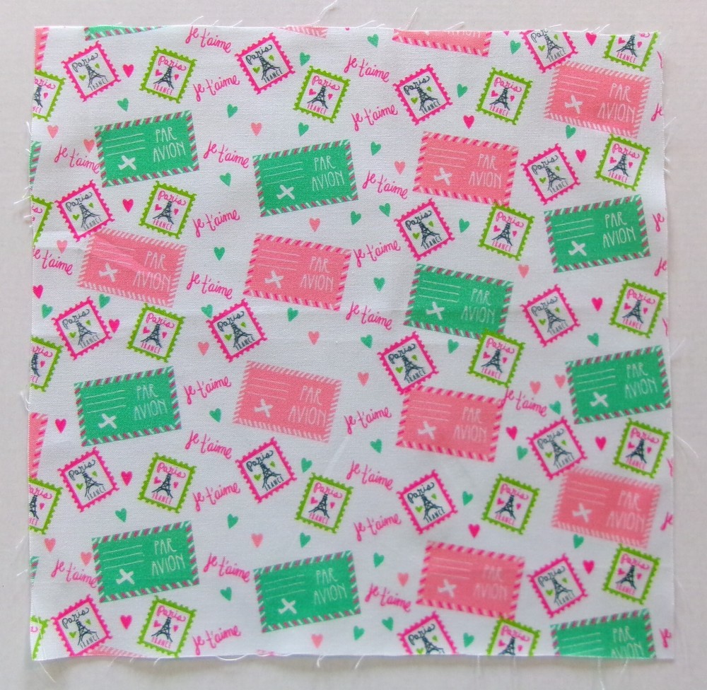 Cotton Fabric Pic A – Paris Stamps on White – 10 5/8″ L x 10 7/8″ W Quilt Sew